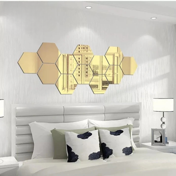 Pack of 12 3D Acrylic Hexagon Mirror Wall Stickers – DIY Geometric Art for Home Decoration