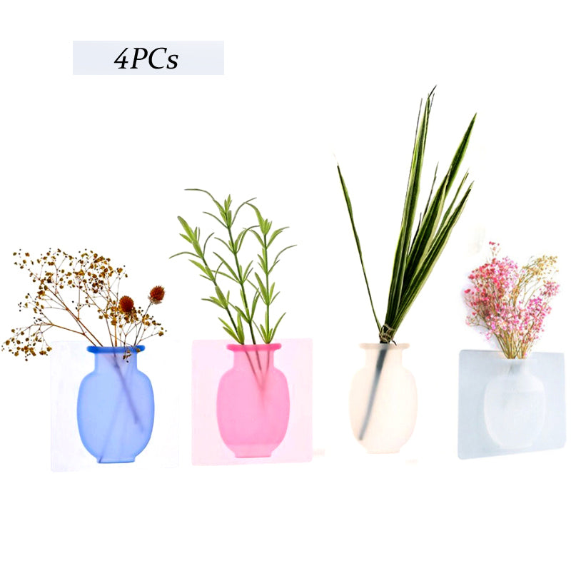 4 PCs Wall Mounted Sticky Vases – Decorative Flower Display Plant Holders for Home Wall Decor