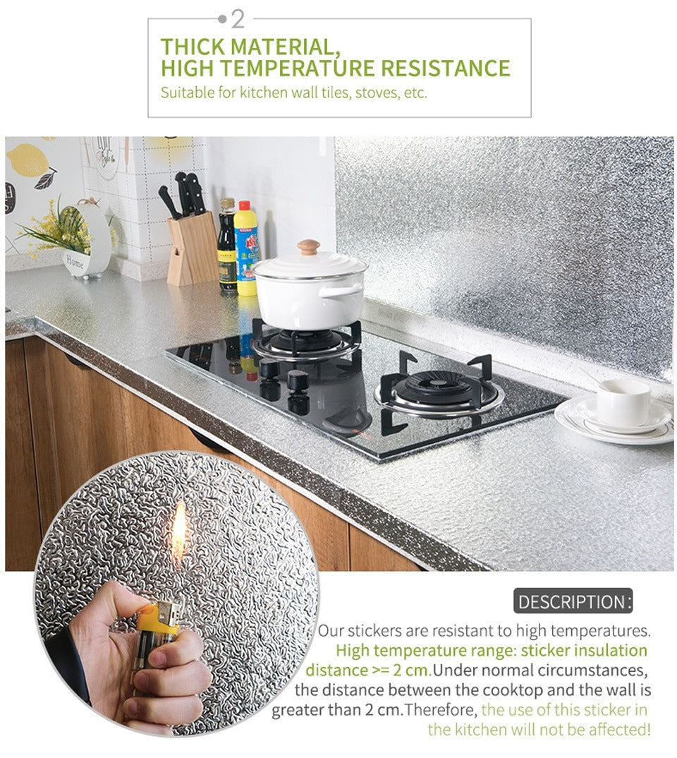40x200cm Oil-Proof Waterproof Kitchen Wall Sticker – Self-Adhesive Aluminum Foil Backsplash Cover