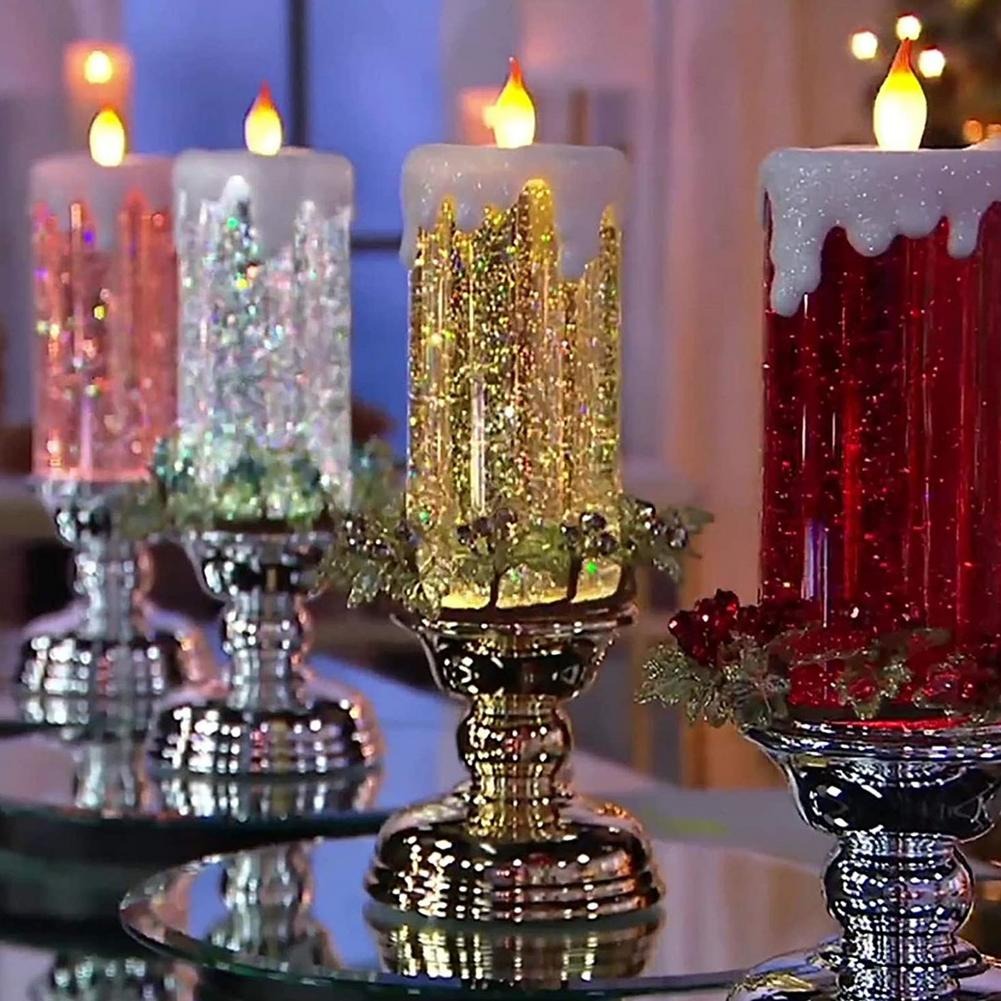 LED Flameless Glitter Water Candle – Color Changing Creative Votive Light Lamp for Home & Festive Deco