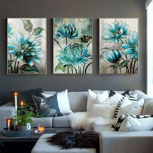 Set of 3 Floral Wall Art Paintings – Framed Flower Canvas for Living Room, Bedroom & Home Decor