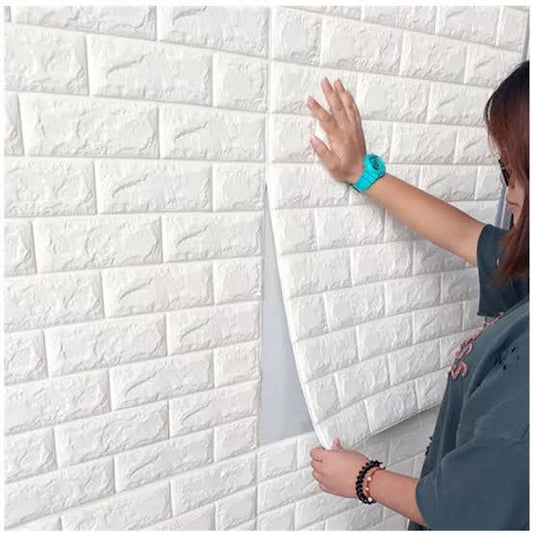3D White Brick Wall Sticker – Waterproof, Self-Adhesive Wallpaper (70×77 cm)
