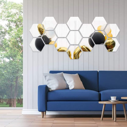 Pack of 12 3D Acrylic Hexagon Mirror Wall Stickers – DIY Geometric Art for Home Decoration
