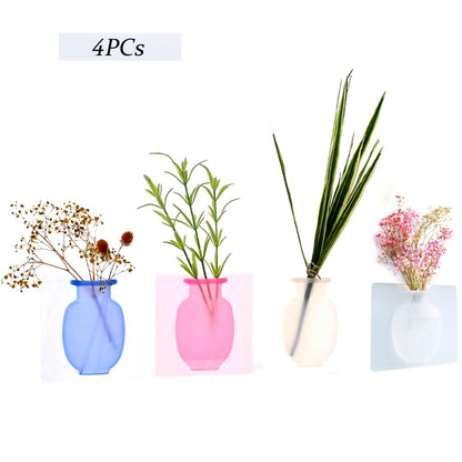 4 PCs Wall Mounted Sticky Vases – Decorative Flower Display Plant Holders for Home Wall Decor