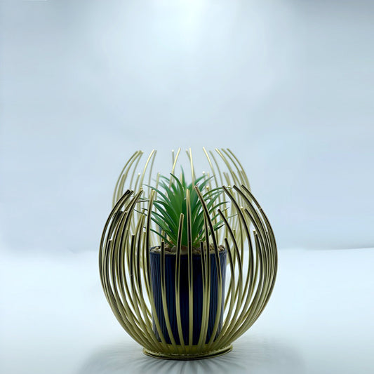 Golden Metal Sphere Planter – Artisan-Crafted Alloy Pot for Elegant Room & Table Decor