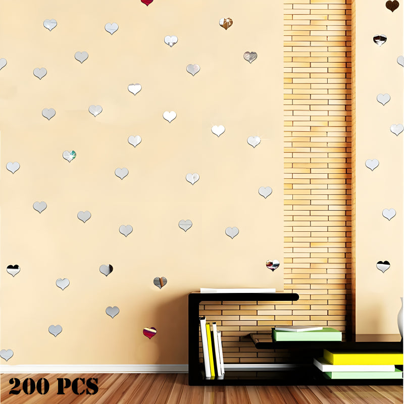200 Pcs Mini 3D Heart Mirror Wall Stickers – Acrylic Decorative Home Wall Art Decals
