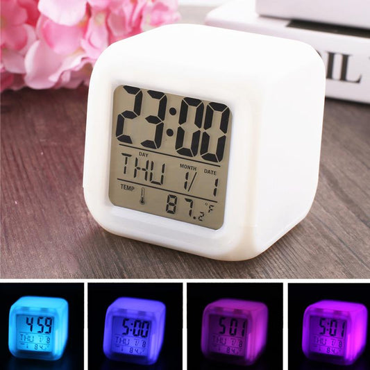 Multi-Functional Dice Shape LED Digital Table Clock with Color Changing Light & Alarm