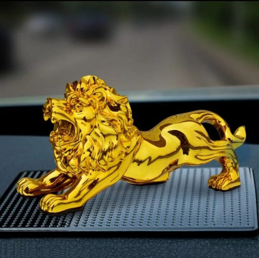 golden lion car decoration, panther dashboard statue, resin lion ornament, modern car decor, abstract lion statue, home decor accessories, luxury dashboard accessory, resin animal statue