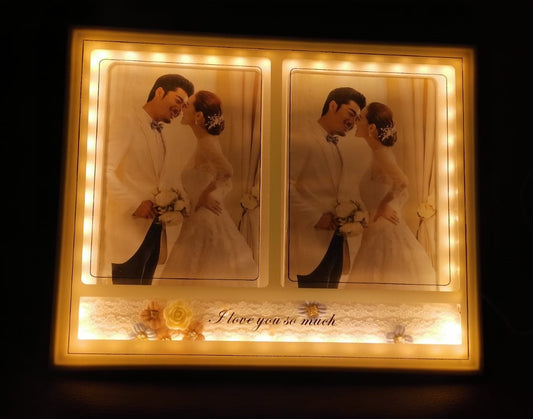 Golden LED Love Photo Frame – 10x15cm USB Decorative Picture Frame with Display Stand for Bedroom